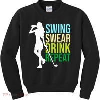 Swing Swear Drink Repeat Love Golf Kids Sweatshirt thumb 0