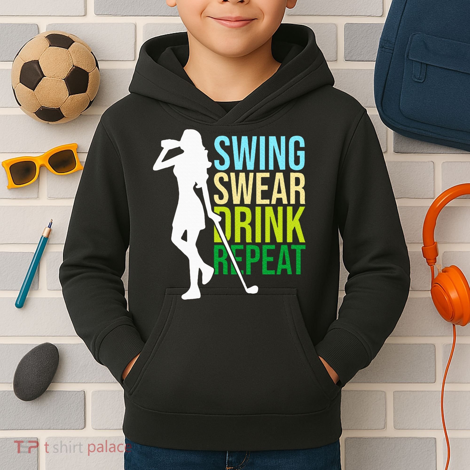 Swing Swear Drink Repeat Love Golf Kids Hoodie