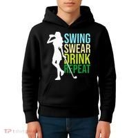 Swing Swear Drink Repeat Love Golf Kids Hoodie thumb 4