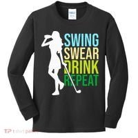 Swing Swear Drink Repeat Love Golf Kids Long Sleeve Shirt thumb 0