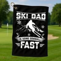 Skiing Ski Dad Is Going Downhill Fast Skiers Gift Golf Towel thumb 1