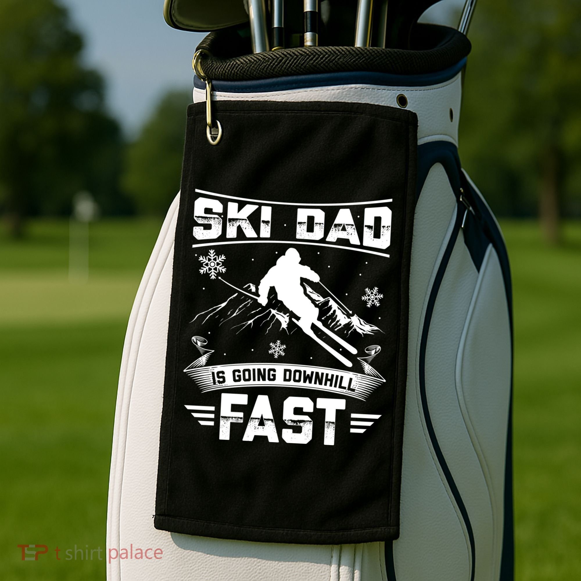 Skiing Ski Dad Is Going Downhill Fast Skiers Gift Golf Towel