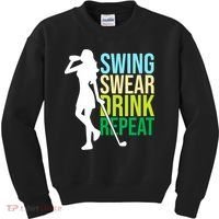 Swing Swear Drink Repeat Love Golf Kids Sweatshirt thumb 0