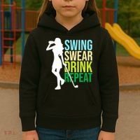 Swing Swear Drink Repeat Love Golf Kids Hoodie thumb 3