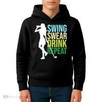 Swing Swear Drink Repeat Love Golf Kids Hoodie thumb 4