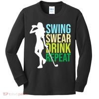 Swing Swear Drink Repeat Love Golf Kids Long Sleeve Shirt thumb 0