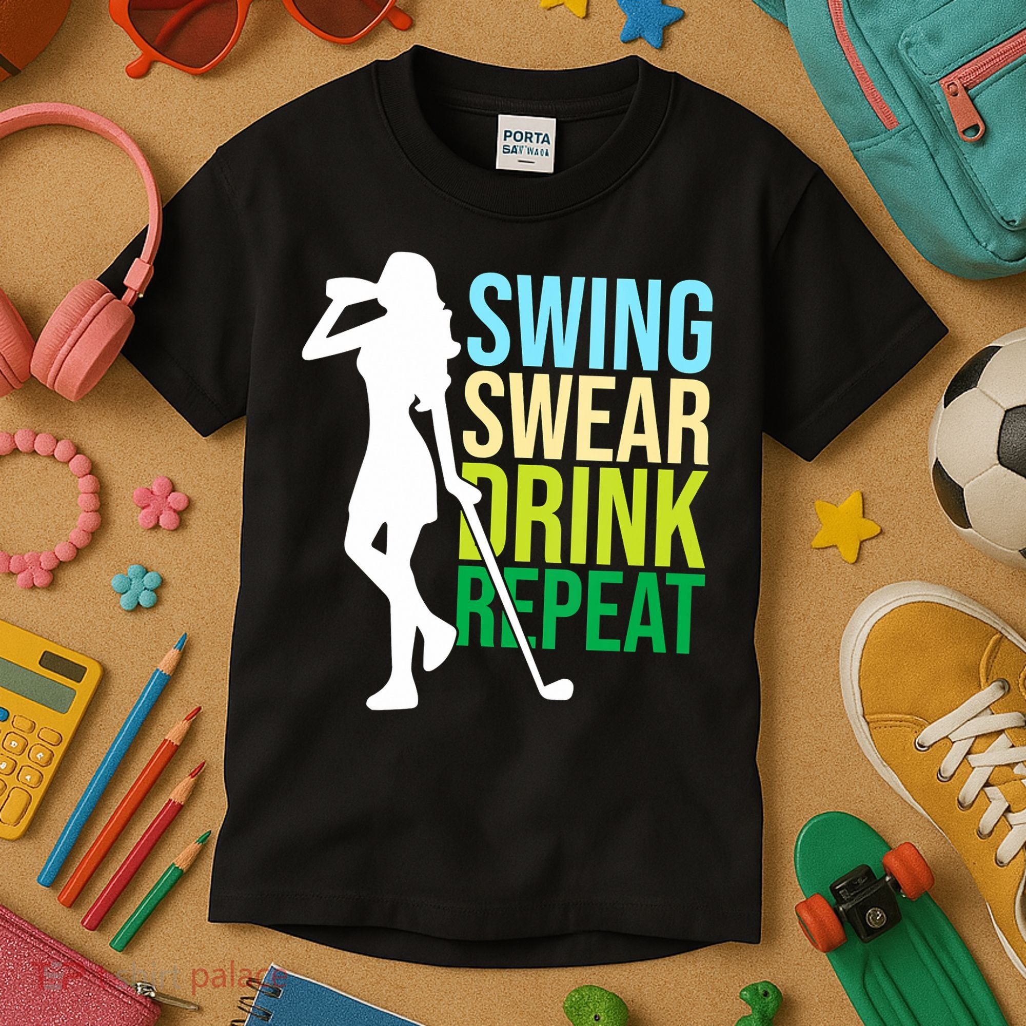 Swing Swear Drink Repeat Love Golf Kids T-Shirt