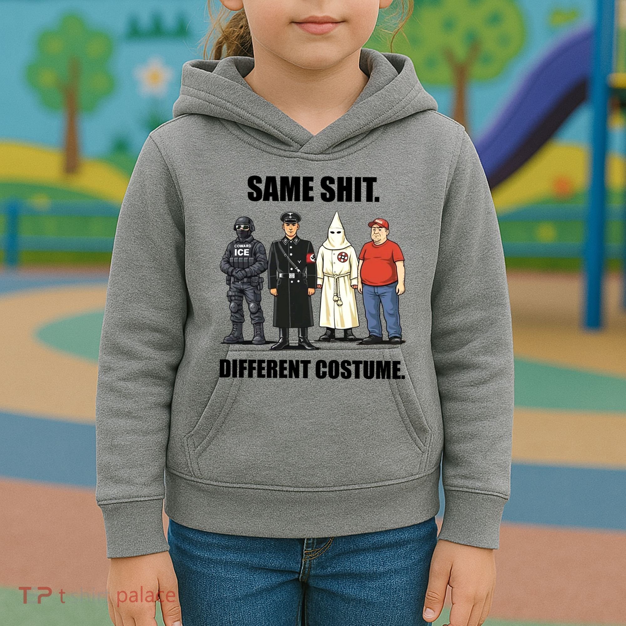 Same Shit Different Costume Anti ICE Kids Hoodie