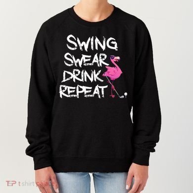 Swing Swear Drink Repeat Flamingo Playing retro Golf Women's Sweatshirt