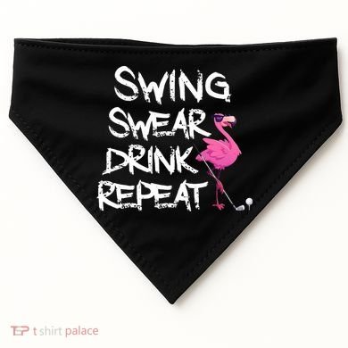 Swing Swear Drink Repeat Flamingo Playing retro Golf USA-Made Doggie Bandana
