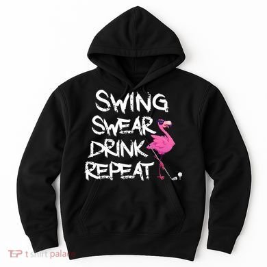 Swing Swear Drink Repeat Flamingo Playing retro Golf Hoodie