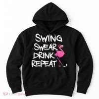 Swing Swear Drink Repeat Flamingo Playing retro Golf Hoodie thumb 0