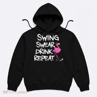 Swing Swear Drink Repeat Flamingo Playing retro Golf Hoodie thumb 0