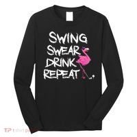 Swing Swear Drink Repeat Flamingo Playing retro Golf Long Sleeve Shirt thumb 0