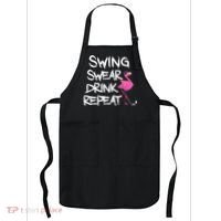 Swing Swear Drink Repeat Flamingo Playing retro Golf Apron thumb 0