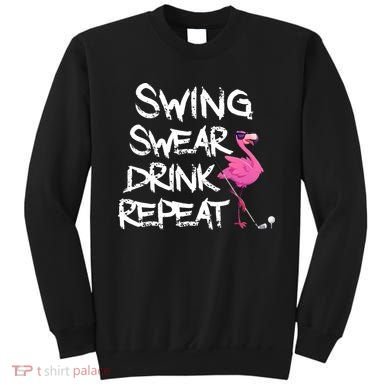 Swing Swear Drink Repeat Flamingo Playing retro Golf Sweatshirt