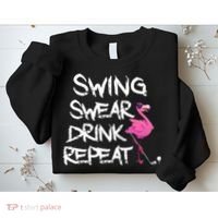 Swing Swear Drink Repeat Flamingo Playing retro Golf Sweatshirt thumb 2