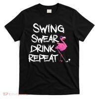 Swing Swear Drink Repeat Flamingo Playing retro Golf T-Shirt thumb 0