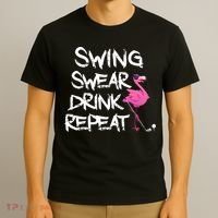 Swing Swear Drink Repeat Flamingo Playing retro Golf T-Shirt thumb 3