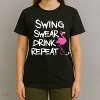 Swing Swear Drink Repeat Flamingo Playing retro Golf T-Shirt thumb 4