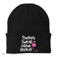 Swing Swear Drink Repeat Flamingo Playing retro Golf Beanie thumb 0