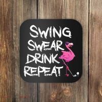 Swing Swear Drink Repeat Flamingo Playing retro Golf Coaster thumb 0