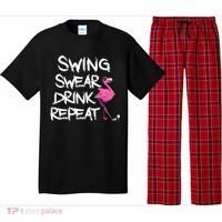 Swing Swear Drink Repeat Flamingo Playing retro Golf Pajama Set thumb 0