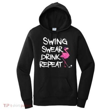 Swing Swear Drink Repeat Flamingo Playing retro Golf Women's Hoodie