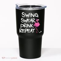 Swing Swear Drink Repeat Flamingo Playing retro Golf Tumbler thumb 0