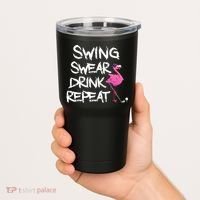 Swing Swear Drink Repeat Flamingo Playing retro Golf Tumbler thumb 2