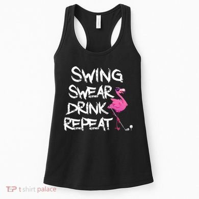 Swing Swear Drink Repeat Flamingo Playing retro Golf Women's Tank Top