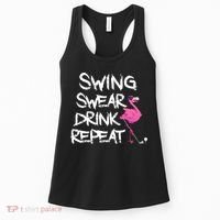 Swing Swear Drink Repeat Flamingo Playing retro Golf Women's Tank Top thumb 0