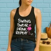 Swing Swear Drink Repeat Flamingo Playing retro Golf Women's Tank Top thumb 2