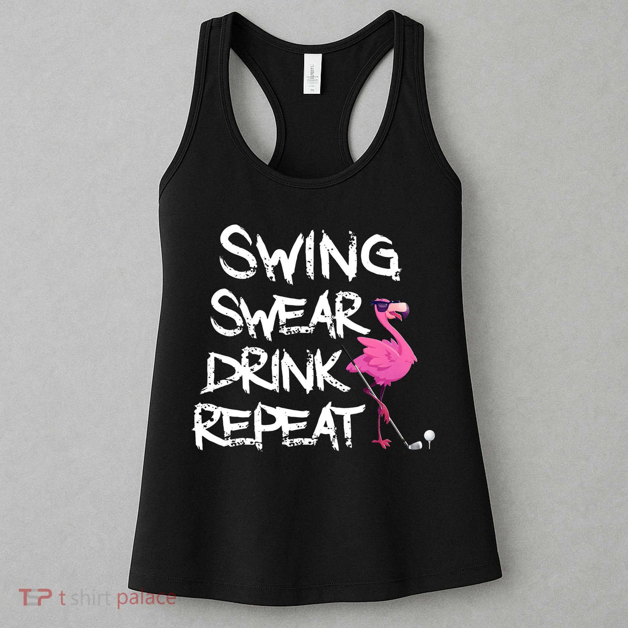 Swing Swear Drink Repeat Flamingo Playing retro Golf Women's Tank Top