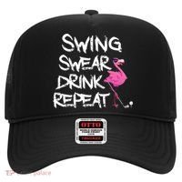 Swing Swear Drink Repeat Flamingo Playing retro Golf Hat thumb 0
