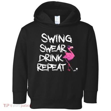Swing Swear Drink Repeat Flamingo Playing retro Golf Toddler Hoodie