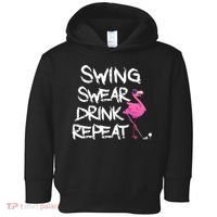 Swing Swear Drink Repeat Flamingo Playing retro Golf Toddler Hoodie thumb 0
