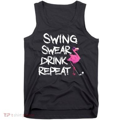 Swing Swear Drink Repeat Flamingo Playing retro Golf Tank Top