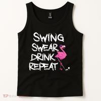 Swing Swear Drink Repeat Flamingo Playing retro Golf Tank Top thumb 2
