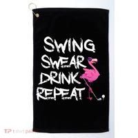 Swing Swear Drink Repeat Flamingo Playing retro Golf Golf Towel thumb 0