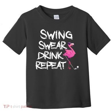 Swing Swear Drink Repeat Flamingo Playing retro Golf Toddler T-Shirt