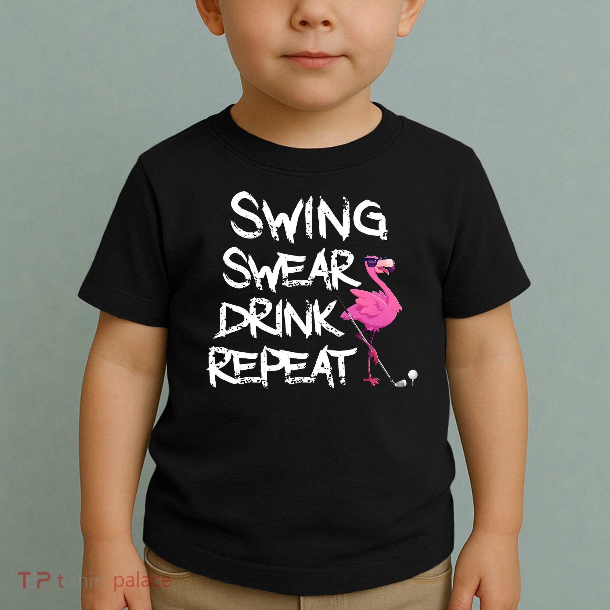 Swing Swear Drink Repeat Flamingo Playing retro Golf Toddler T-Shirt