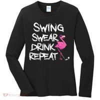 Swing Swear Drink Repeat Flamingo Playing retro Golf Women's Long Sleeve Shirt thumb 0
