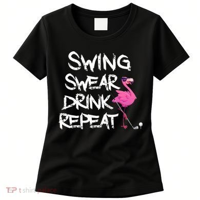 Swing Swear Drink Repeat Flamingo Playing retro Golf Women's T-Shirt