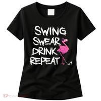 Swing Swear Drink Repeat Flamingo Playing retro Golf Women's T-Shirt thumb 0