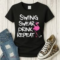 Swing Swear Drink Repeat Flamingo Playing retro Golf Women's T-Shirt thumb 3