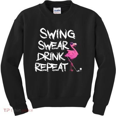 Swing Swear Drink Repeat Flamingo Playing retro Golf Kids Sweatshirt