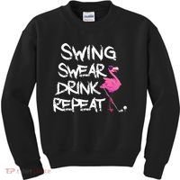 Swing Swear Drink Repeat Flamingo Playing retro Golf Kids Sweatshirt thumb 0