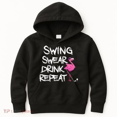 Swing Swear Drink Repeat Flamingo Playing retro Golf Kids Hoodie