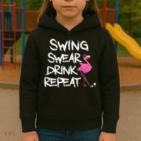 Swing Swear Drink Repeat Flamingo Playing retro Golf Kids Hoodie thumb 3